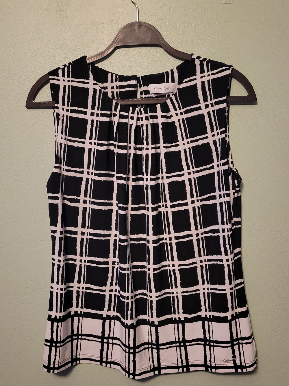Calvin Klein Black and White Plaid Sleeveless Camisole